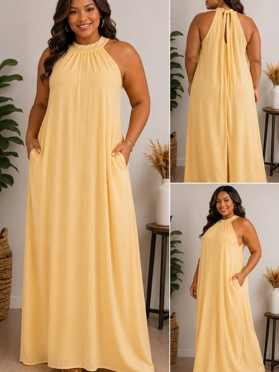 no brand Dresses & Skirts - Sleeveless Halter Maxi Dress in Pale Yellow